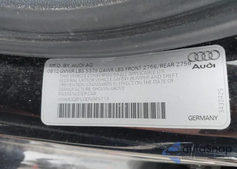 2013 Audi A6 3.0T Premium from USA, damaged, VIN WAUGGBFC0DN045713